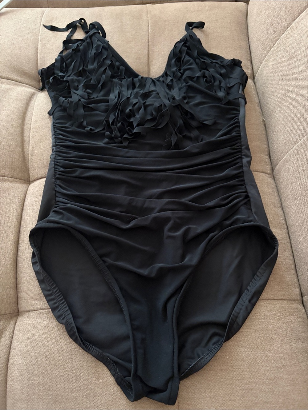 Woman’s Black Ruffle One-Piece Swimsuit